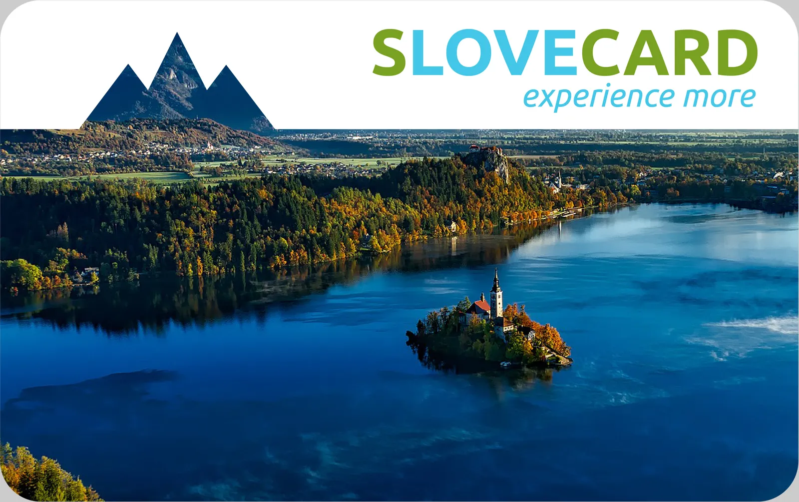 Kartica SloveCard s pogledom na Blejsko jezero
